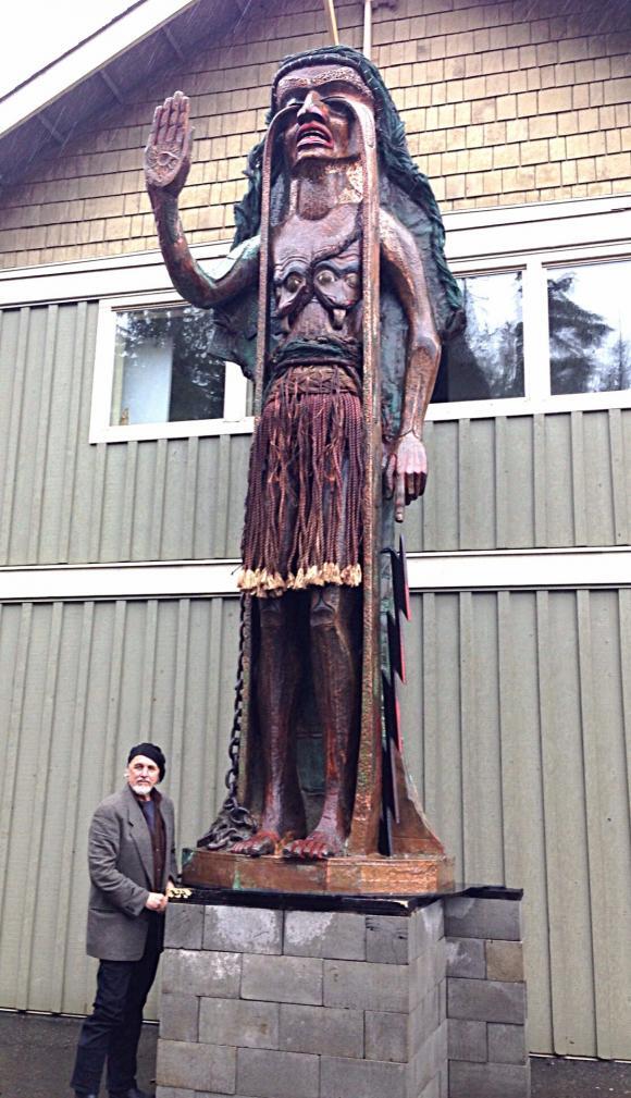 Weeping Cedar Woman with sculptor Godfrey Stephens, at dedication ceremony