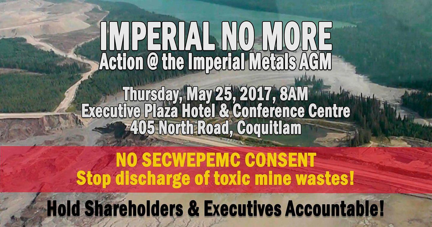 Action Alert for Imperial Metals AGM in Coquitlam